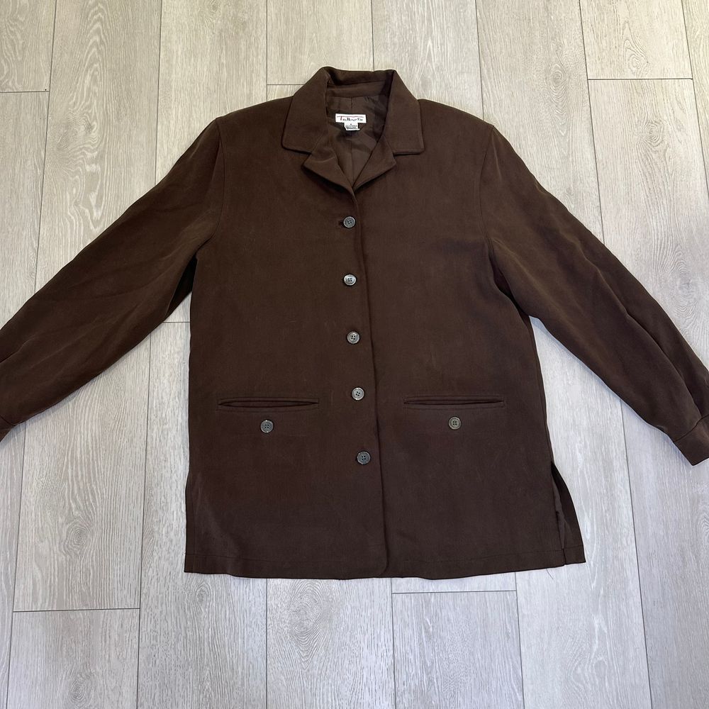 Vintage women Talbots brown oversized jacket fall blazer 100% silk size 8